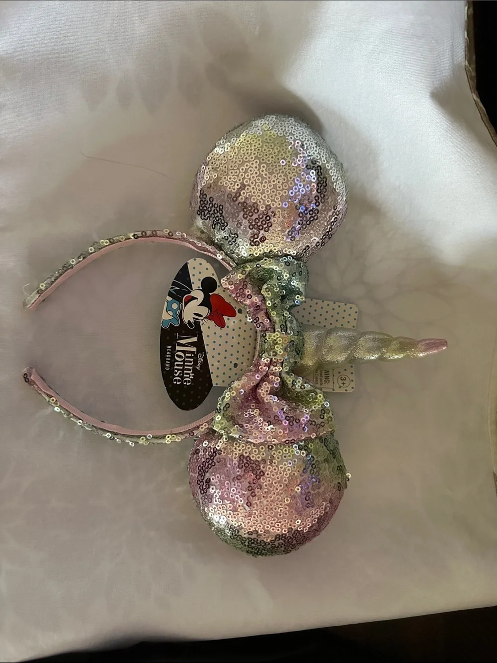 Disney Minnie Mouse Sequin Unicorn Headband in Iridescent Pastel